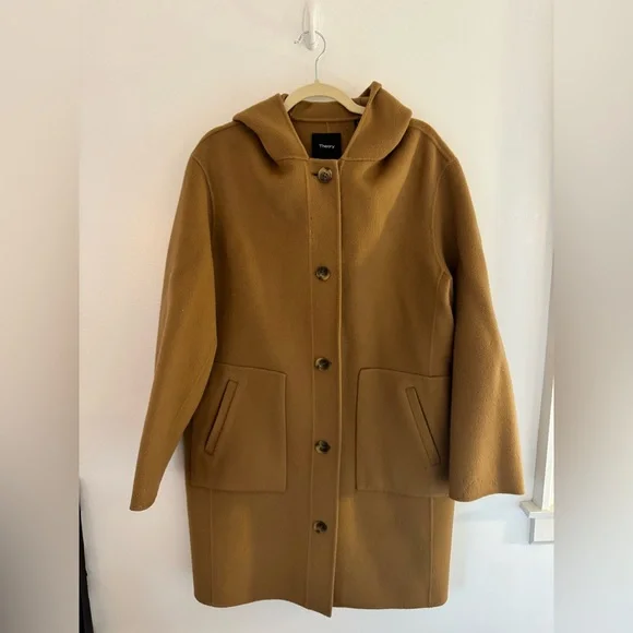 Theory Hooded Camel Wool Cashmere Blend Jacket - Picture 3 of 7